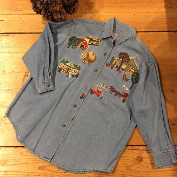 Adorable Embroidered Denim Shirt - Picture 1 of 7